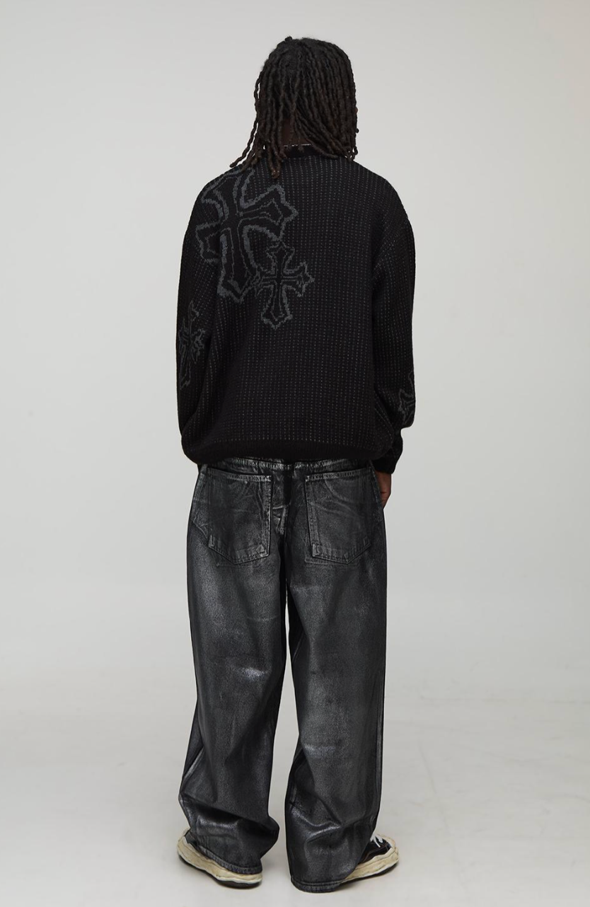 Oversized Boxy Fluffy Cross Jacquard Knitted Jumper