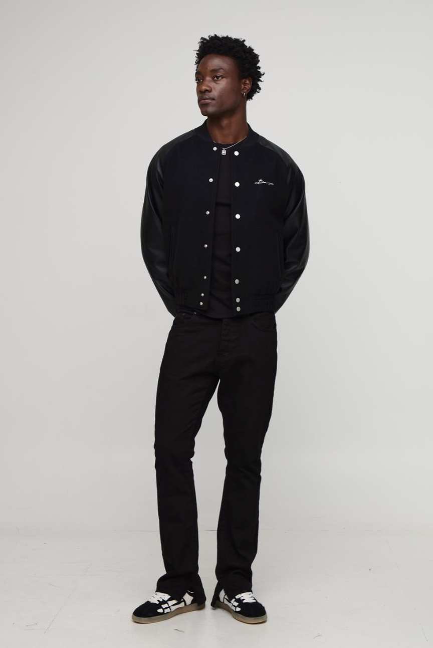 Man Raglan Boxy Faux Pearl Embellished Melton Bomber Jacket