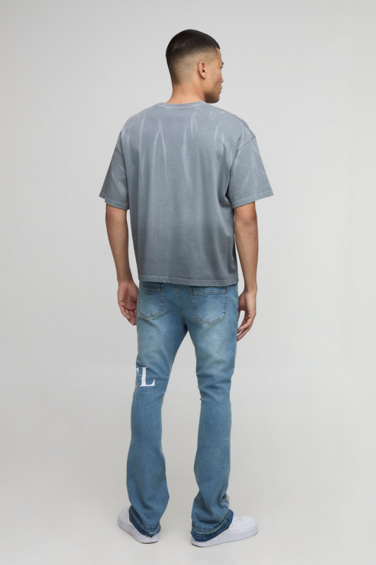 Skinny Stretch Flared Stacked Printed Rip & Repair Denim Jeans