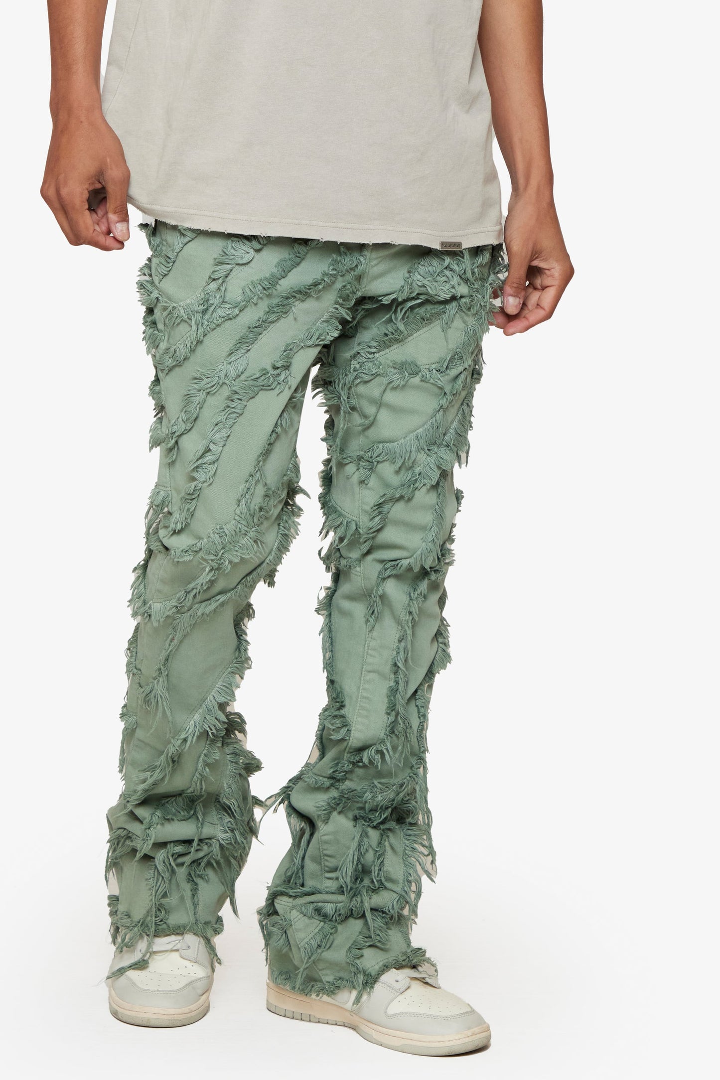 "GRIT” LIGHT EMERALD STACKED FLARE JEAN