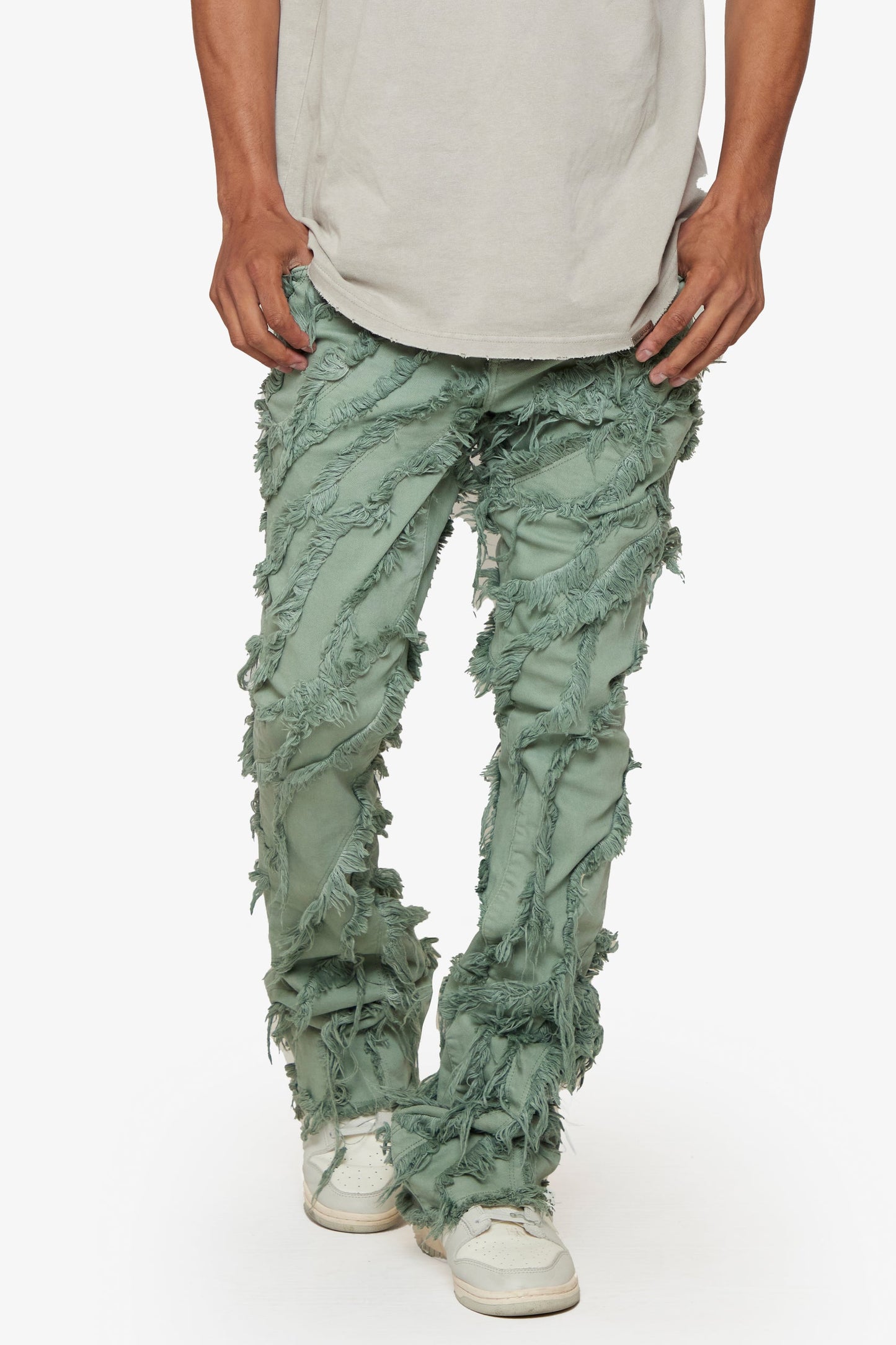 "GRIT” LIGHT EMERALD STACKED FLARE JEAN