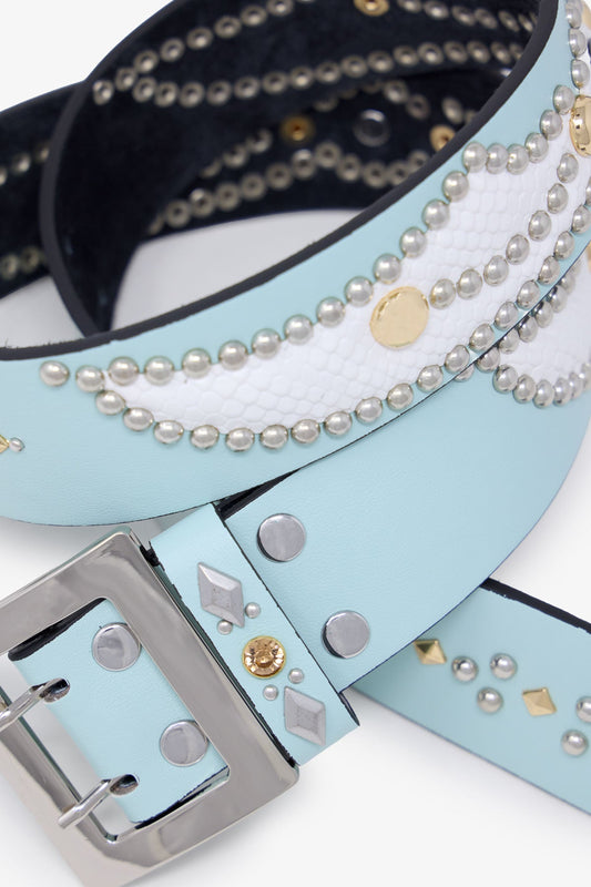 VINTAGE PYTHON BELT - AQUA/WHITE