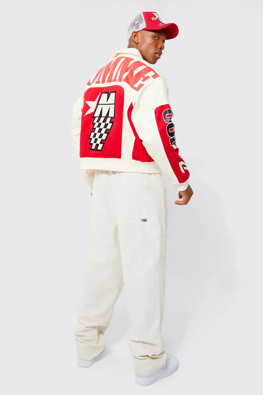 Boxy Twill Homme Moto Bomber Jacket