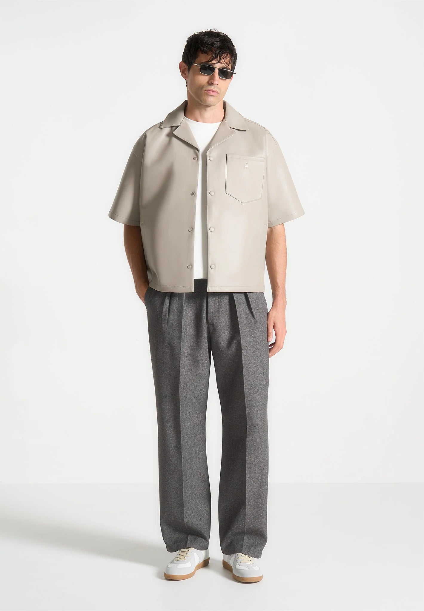 Boxy Leather Revere Shirt - Stone