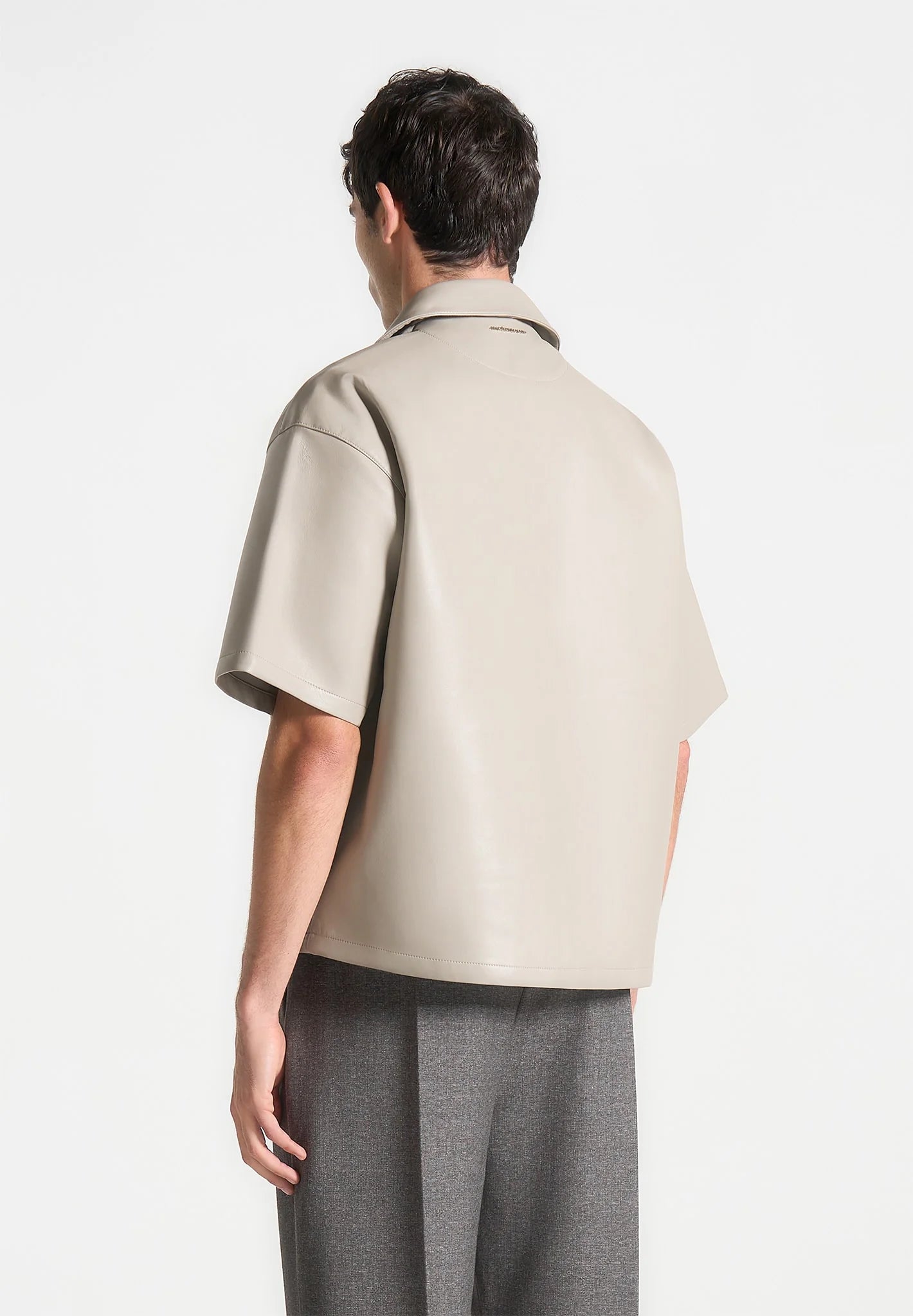 Boxy Leather Revere Shirt - Stone