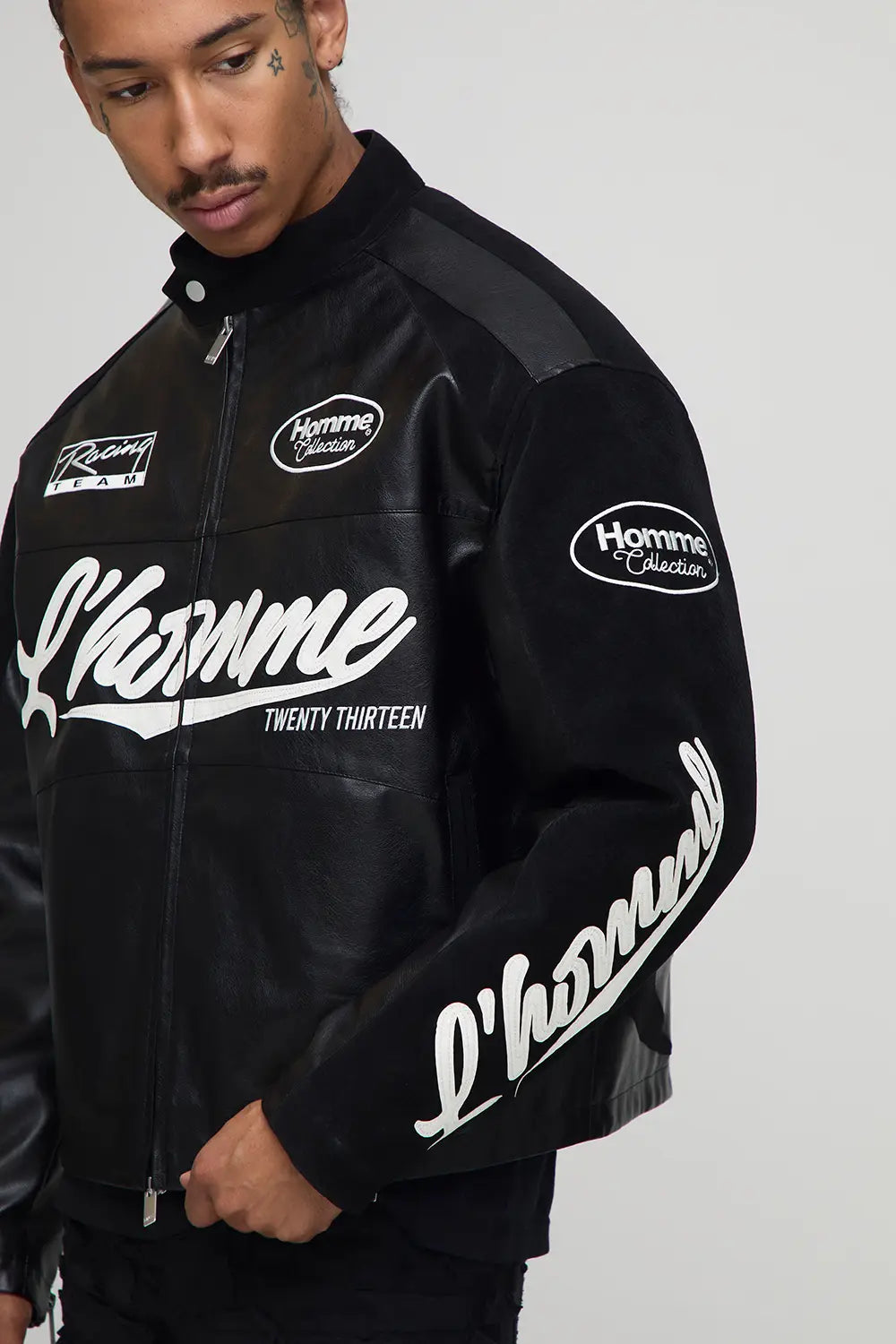 Boxy Fit Tumbled PU Homme Moto Jacket