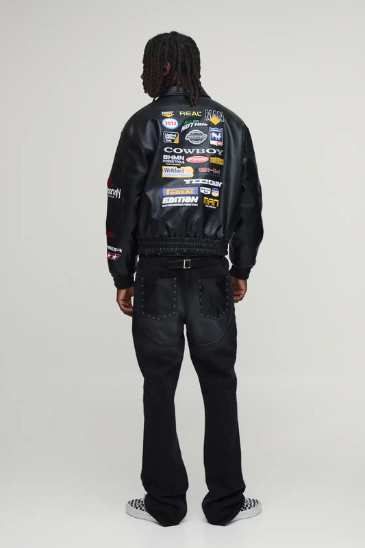 PU Rodeo Applique Badge Varsity Bomber Jacket