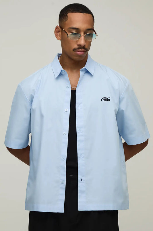 Oversized Half Sleeve Back Embroidered Shirt