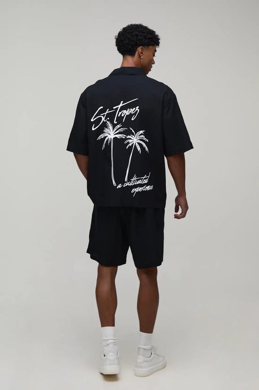 Oversized Half Sleeve Palm Print Shirt