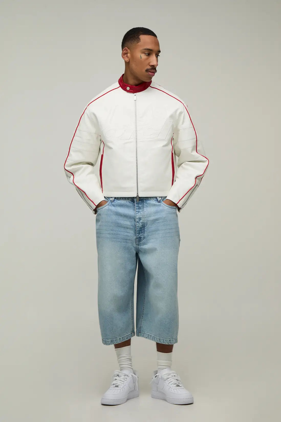 Boxy Fit Embossed OFCL Moto Jacket