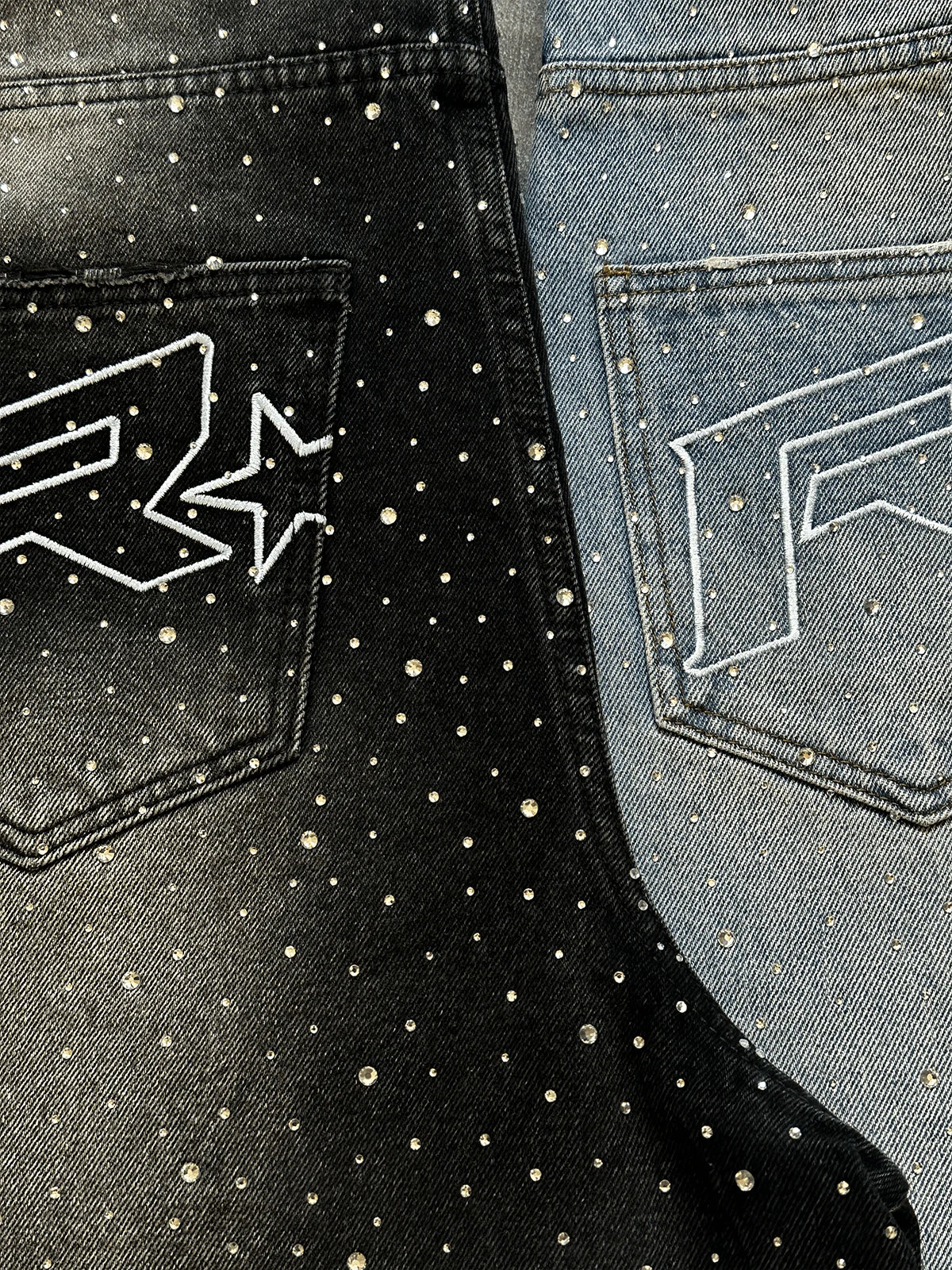 Rhinestone Denim Jorts - Black