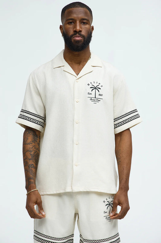 Zephyr Short Sleeve Graphic Button Down - Off White