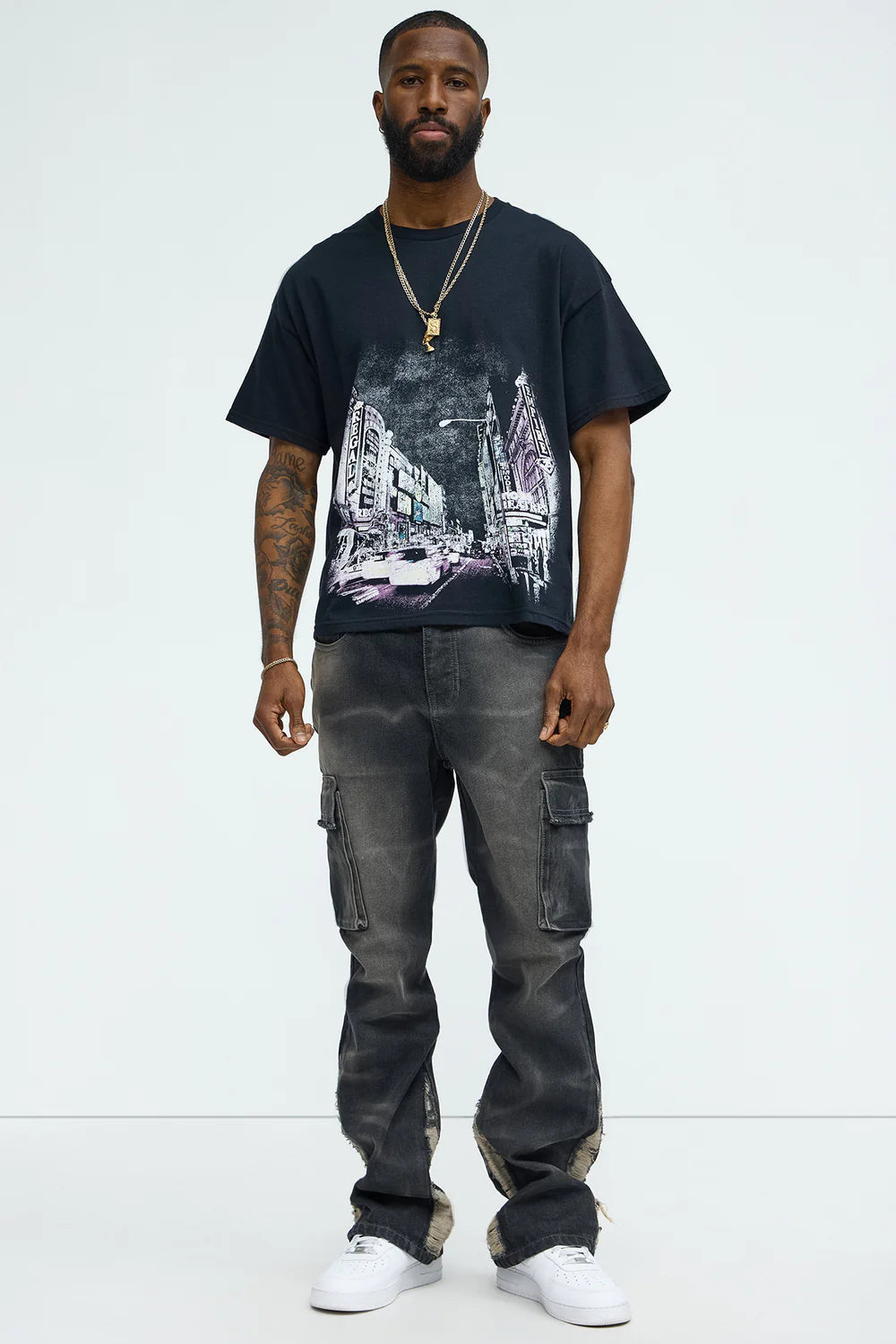 Kaine Stacked Slim Flare Jeans - Black Wash