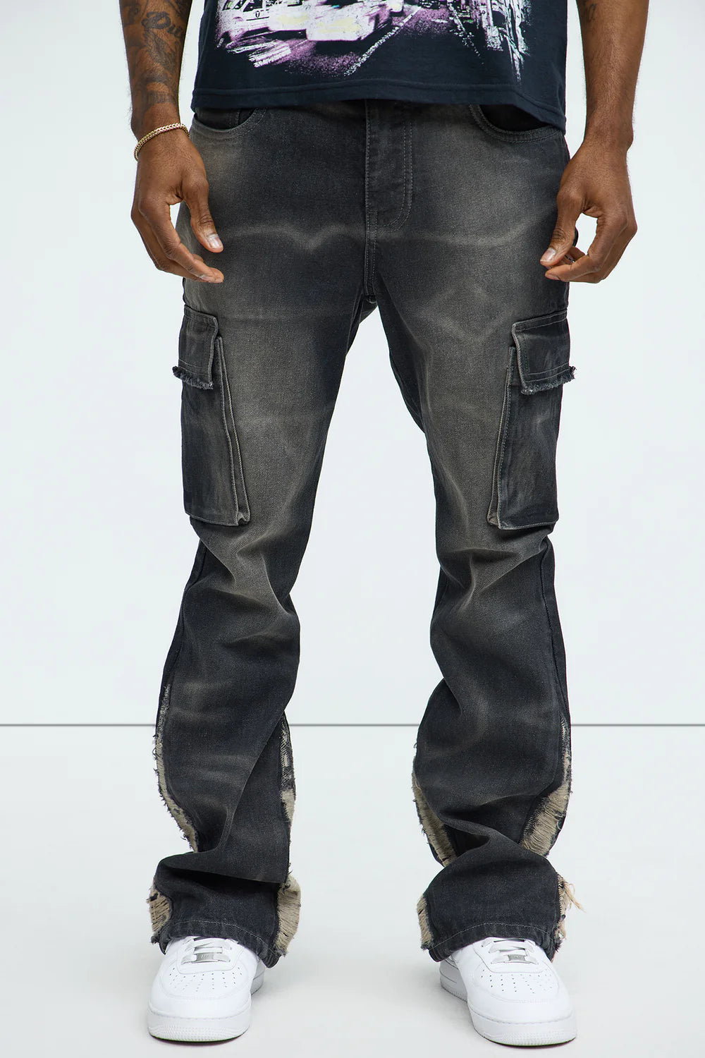 Kaine Stacked Slim Flare Jeans - Black Wash