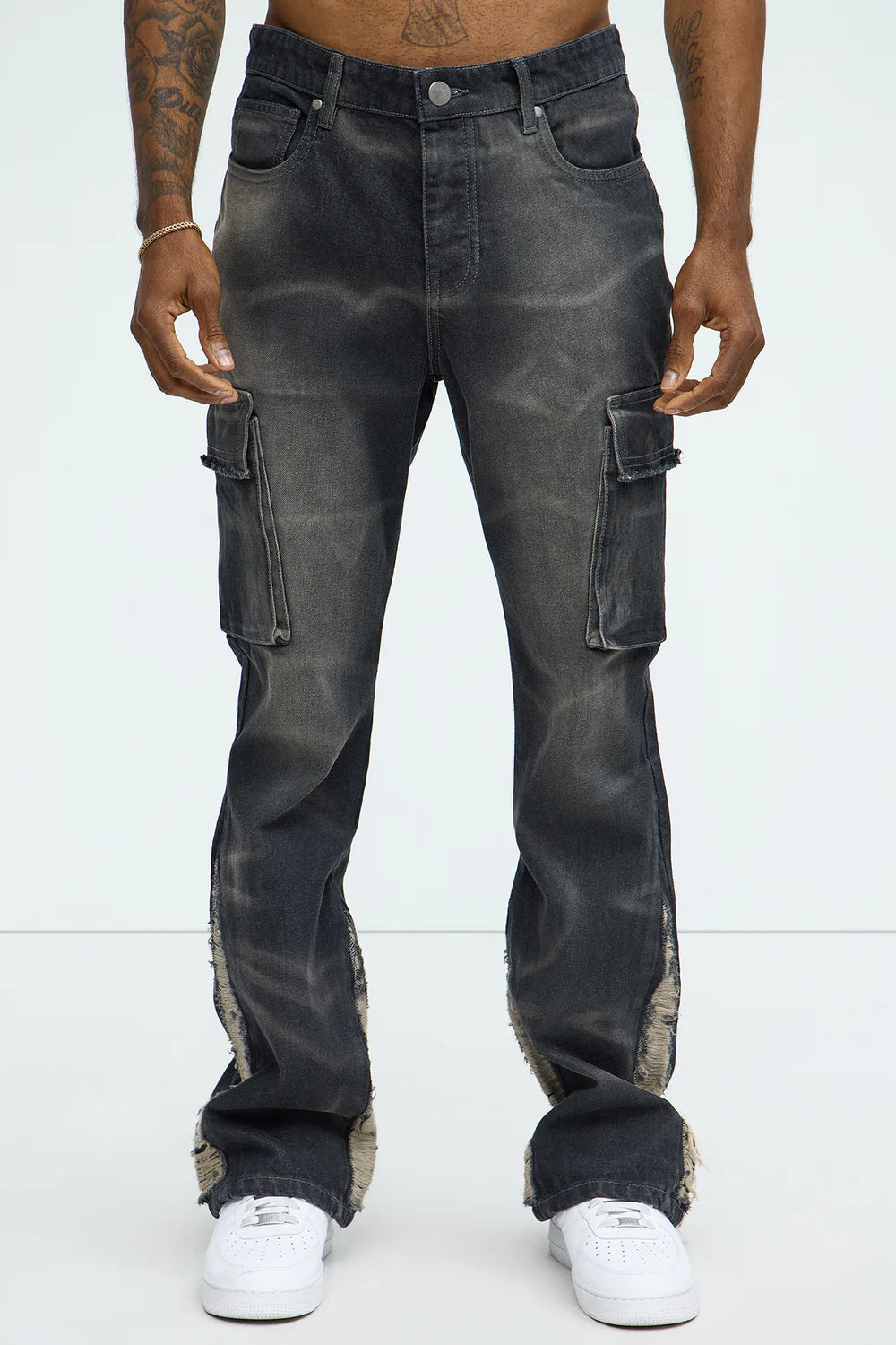 Kaine Stacked Slim Flare Jeans - Black Wash