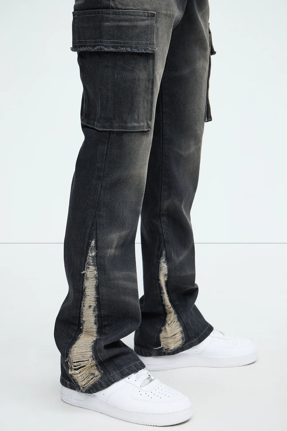 Kaine Stacked Slim Flare Jeans - Black Wash
