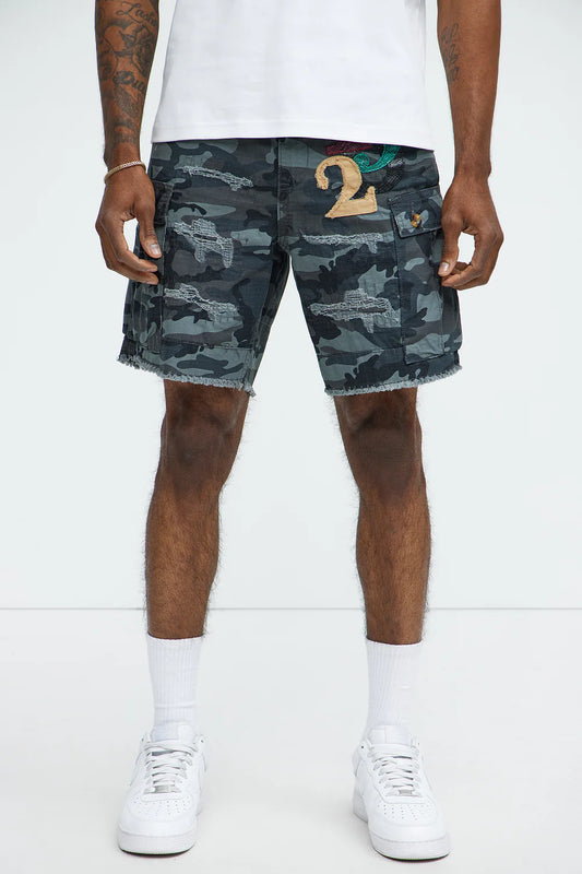 On Command Paint Splatter Camo Shorts - Black/combo