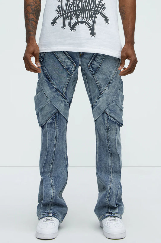 Light Wash Arlong Paneled Stacked Slim Flare Jeans