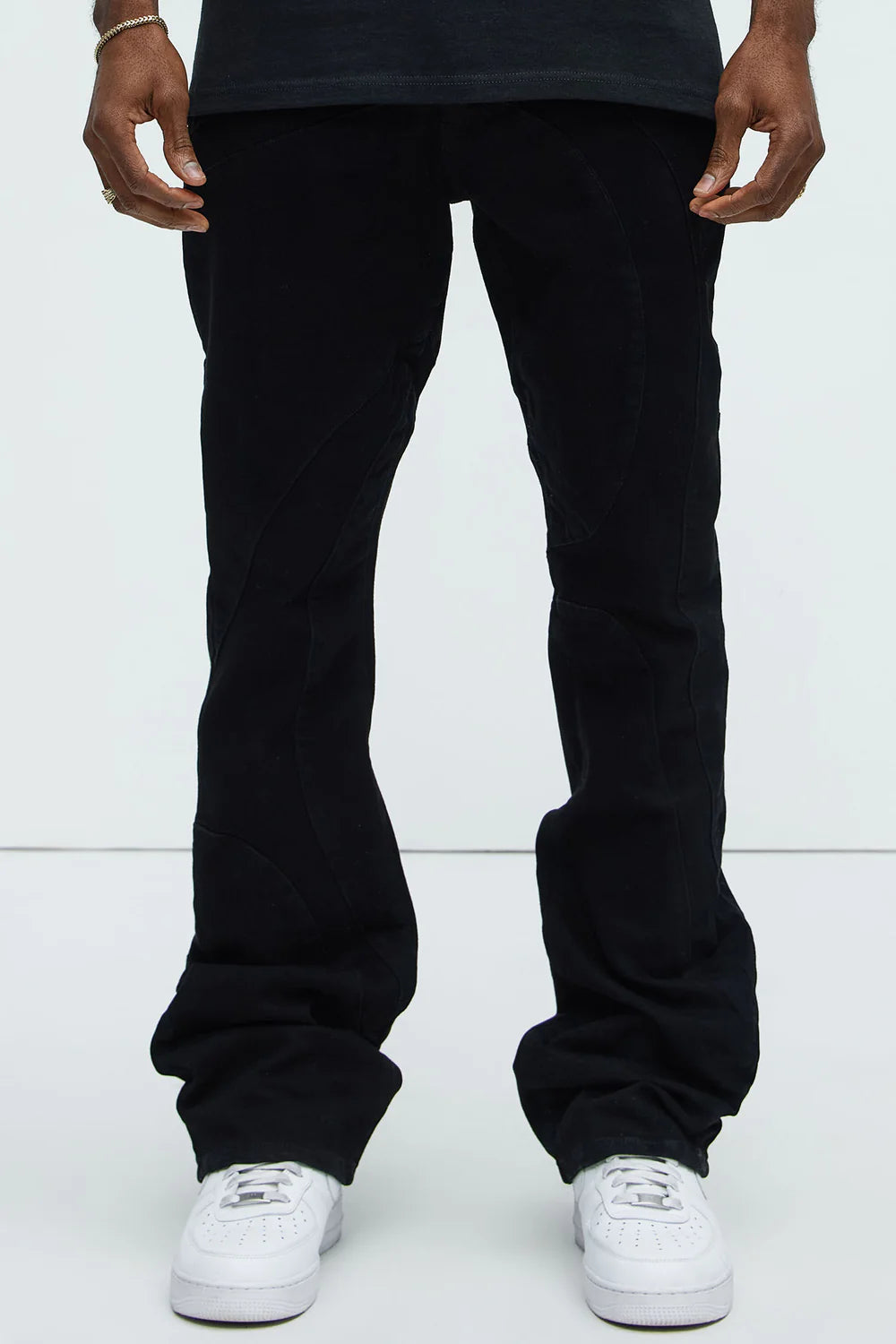 Have A Good One Paneled Stacked Slim Flare Jeans - Black