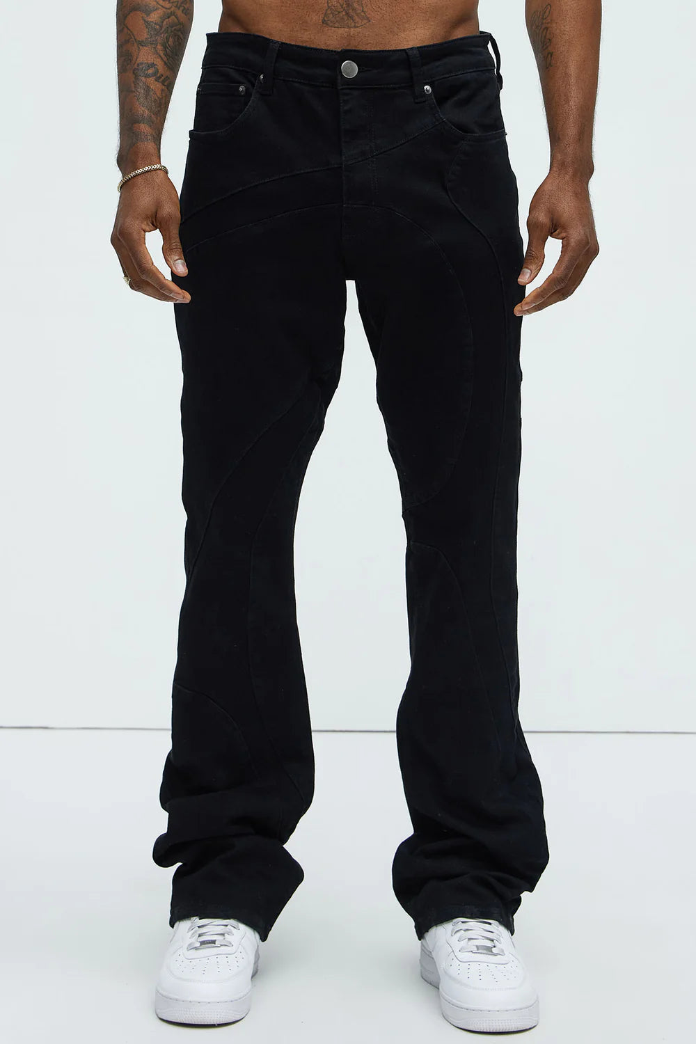Have A Good One Paneled Stacked Slim Flare Jeans - Black