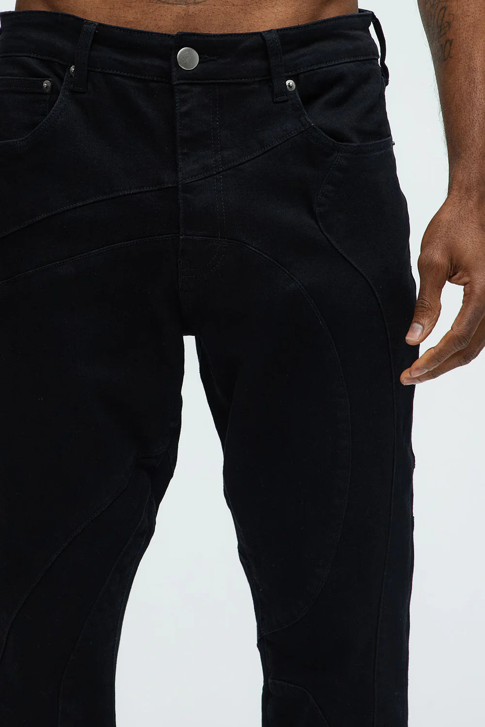 Have A Good One Paneled Stacked Slim Flare Jeans - Black