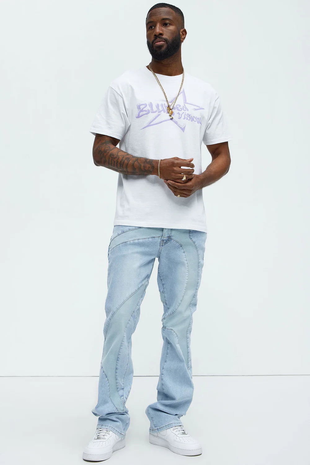 Have A Good One Paneled Stacked Slim Flare Jeans - Light Wash