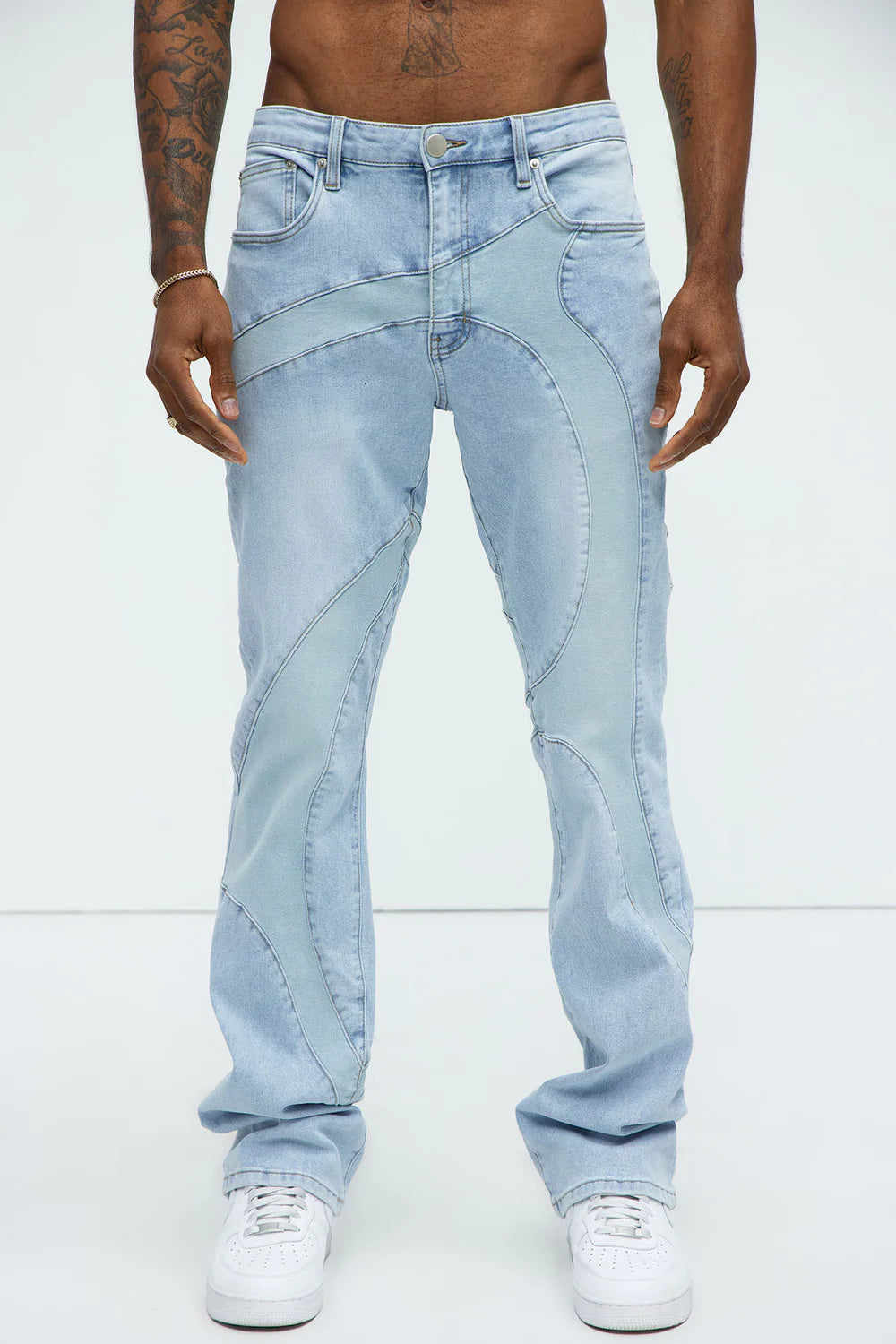 Have A Good One Paneled Stacked Slim Flare Jeans - Light Wash