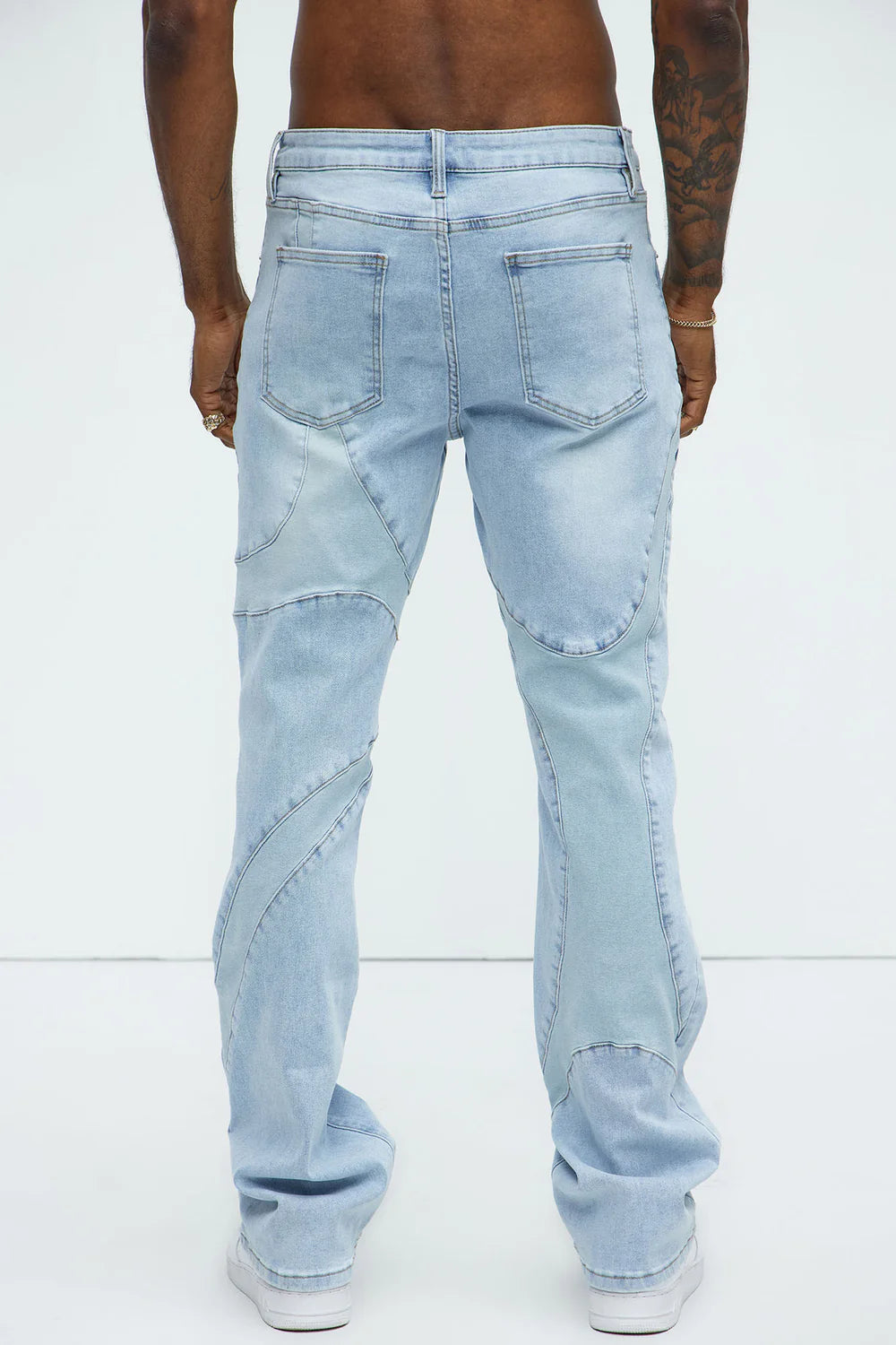 Have A Good One Paneled Stacked Slim Flare Jeans - Light Wash