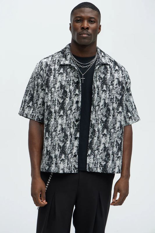 Grunge Jacquard Button Up Shirt - Black/combo