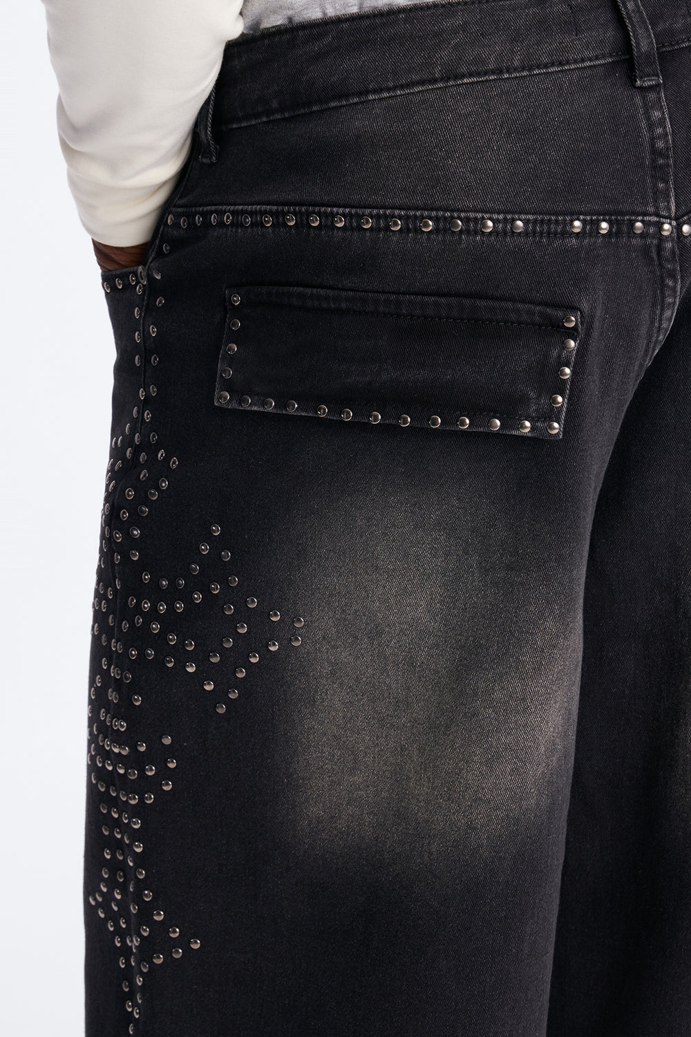 In Denim We Trust Baggy Studded Denim Short - Black Wash