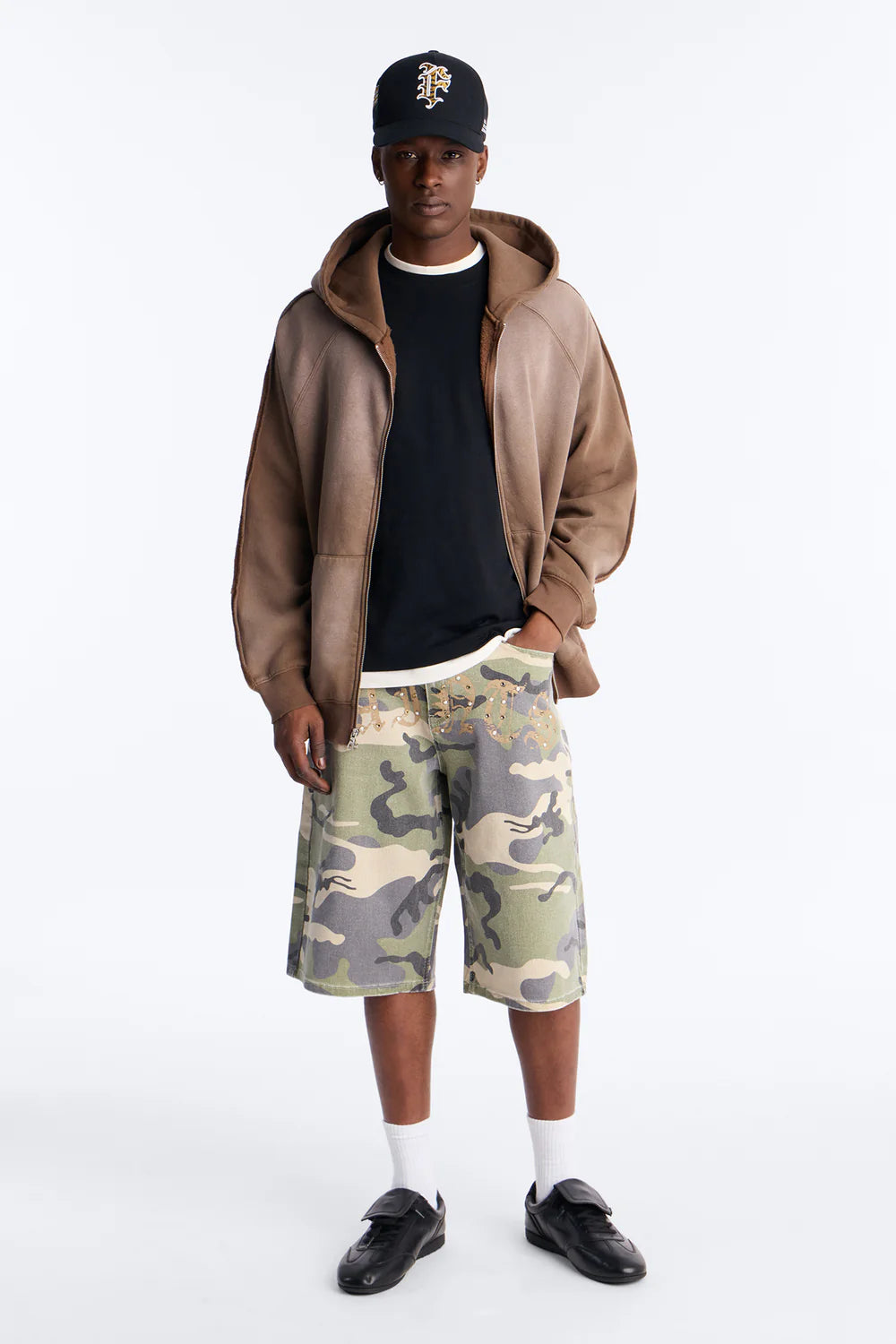 Relaxed Saints Embellished Camo Denim Shorts - Camouflage