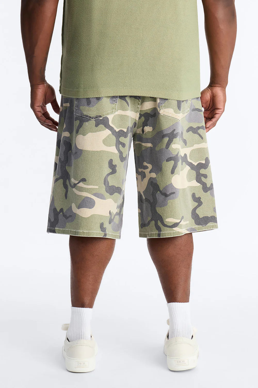 Relaxed Saints Embellished Camo Denim Shorts - Camouflage