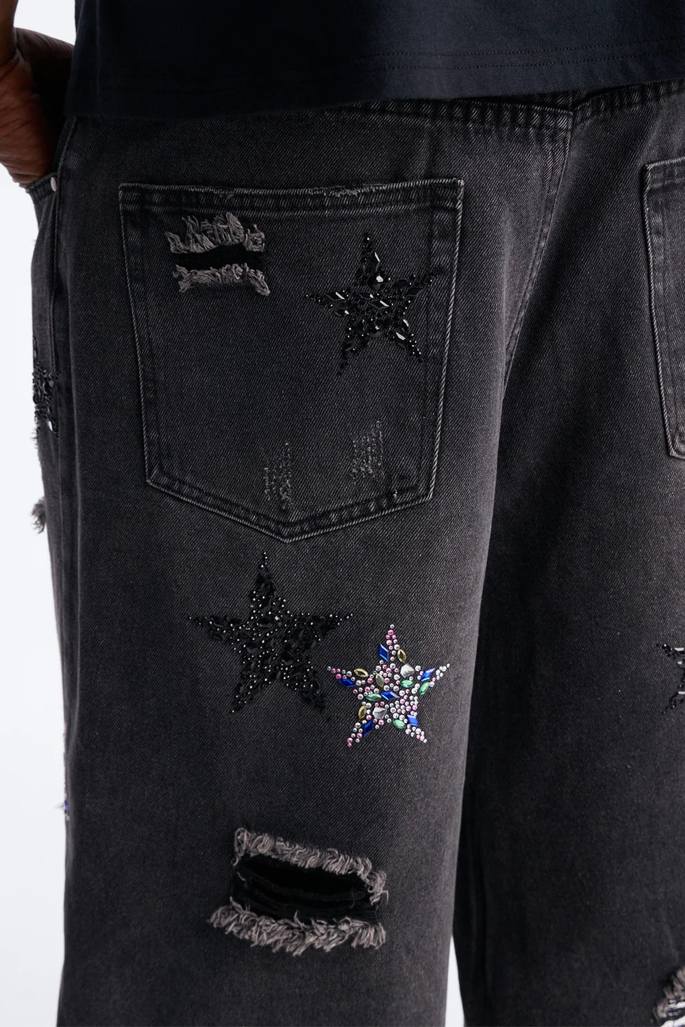 Cosmic Jeweled Baggy Denim Short - Black Wash