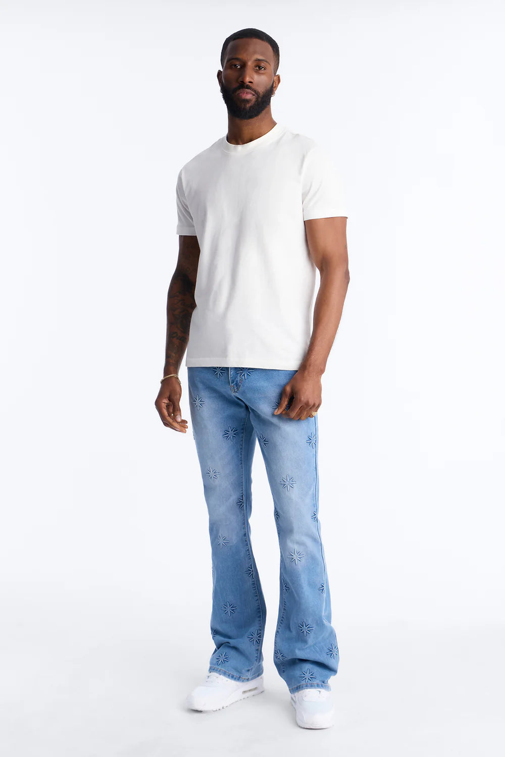 Stacked Slim Flare Embossed Supernova Jeans - Medium Blue Wash