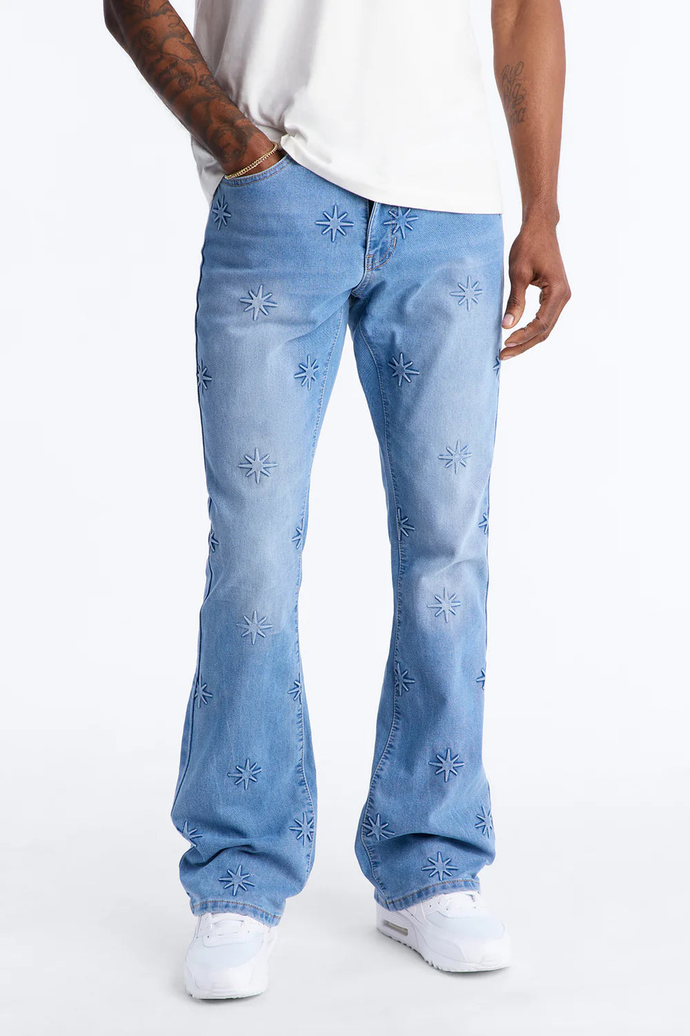 Stacked Slim Flare Embossed Supernova Jeans - Medium Blue Wash