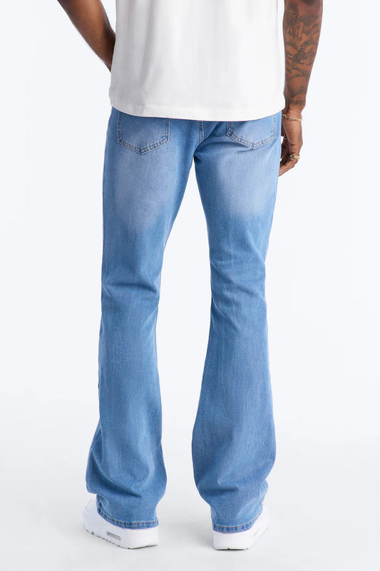 Stacked Slim Flare Embossed Supernova Jeans - Medium Blue Wash