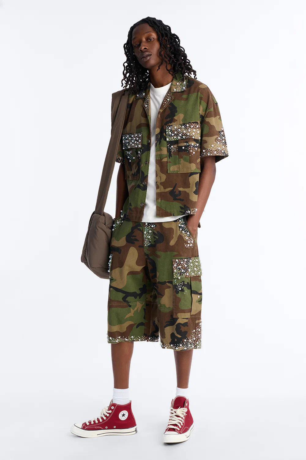 Baggy Pearl World Embellished Short - Camouflage