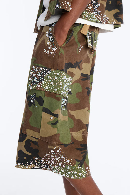Baggy Pearl World Embellished Short - Camouflage