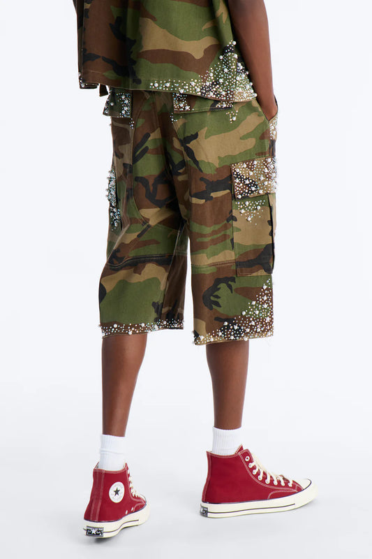 Baggy Pearl World Embellished Short - Camouflage
