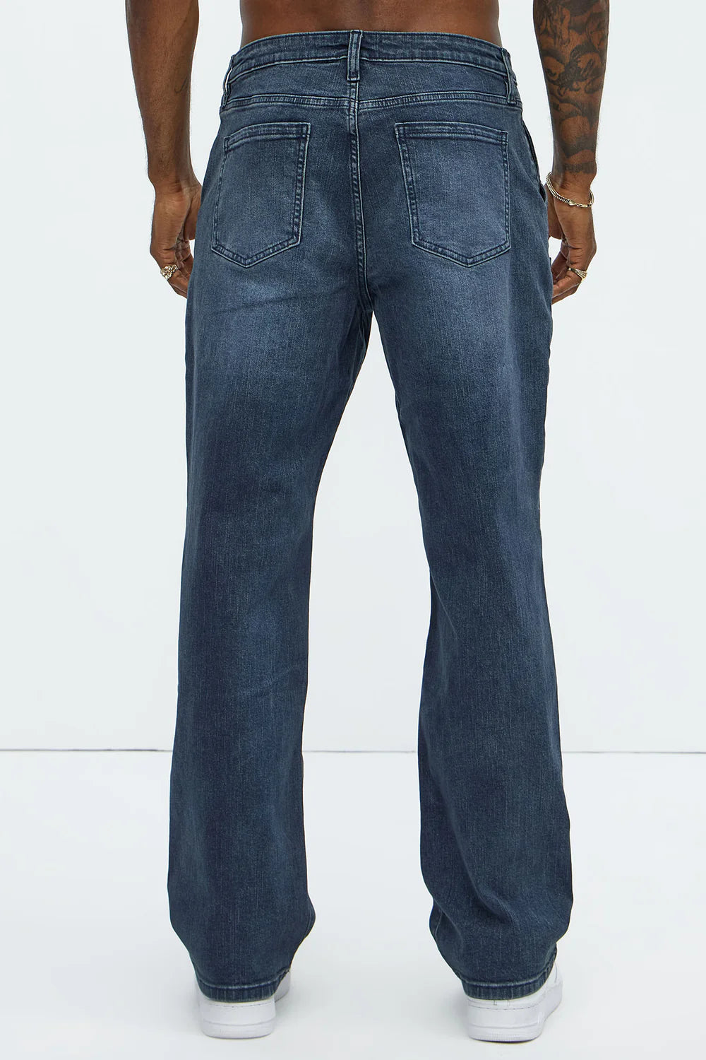 Heavy Pocket Straight Cargo Jeans - Medium Blue Wash