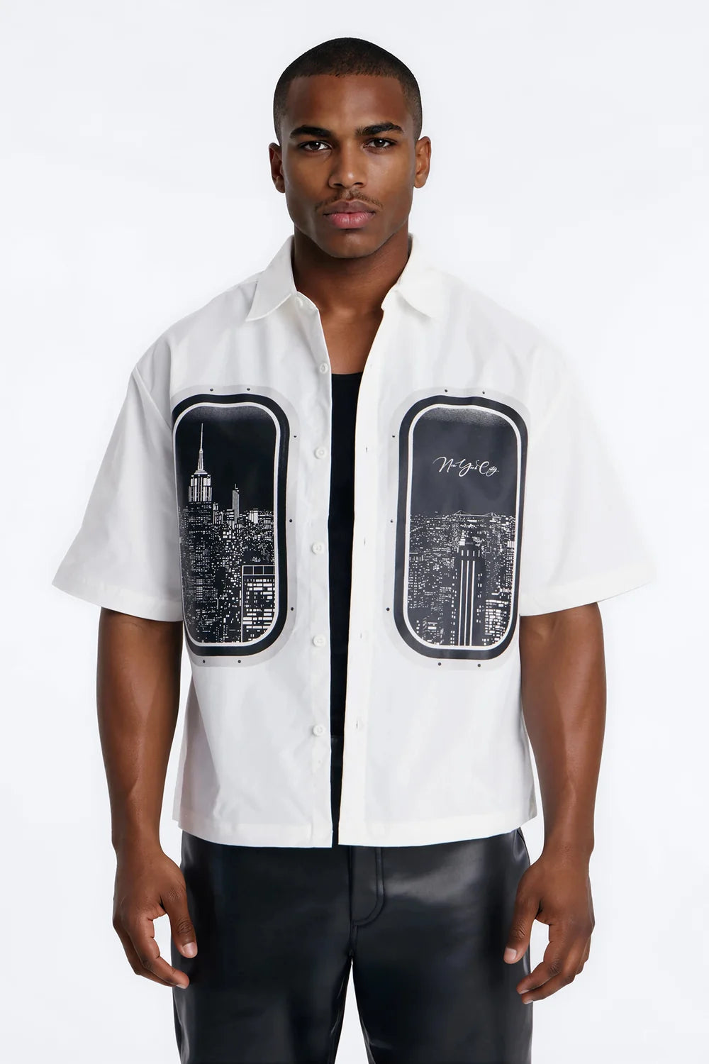 Skyline Views Short Sleeve Button Up Shirt
