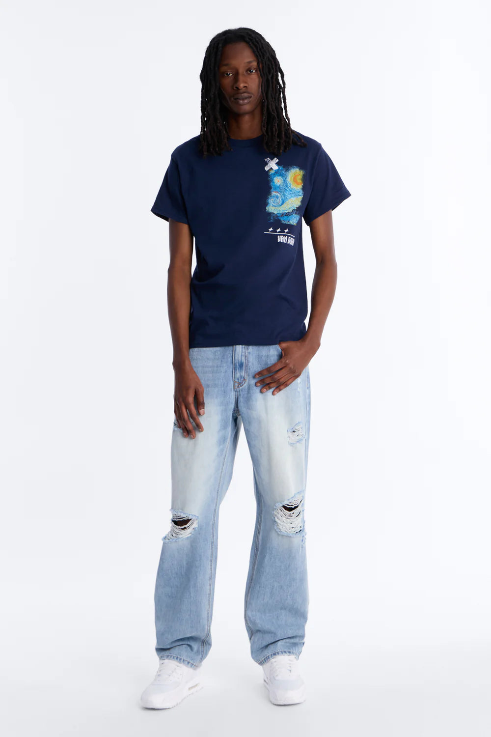 Essential Destroyed Straight Rigid Jean - Light Blue Wash