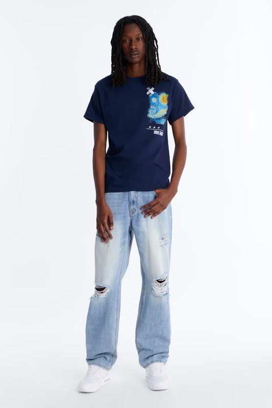 Essential Destroyed Straight Rigid Jean - Light Blue Wash