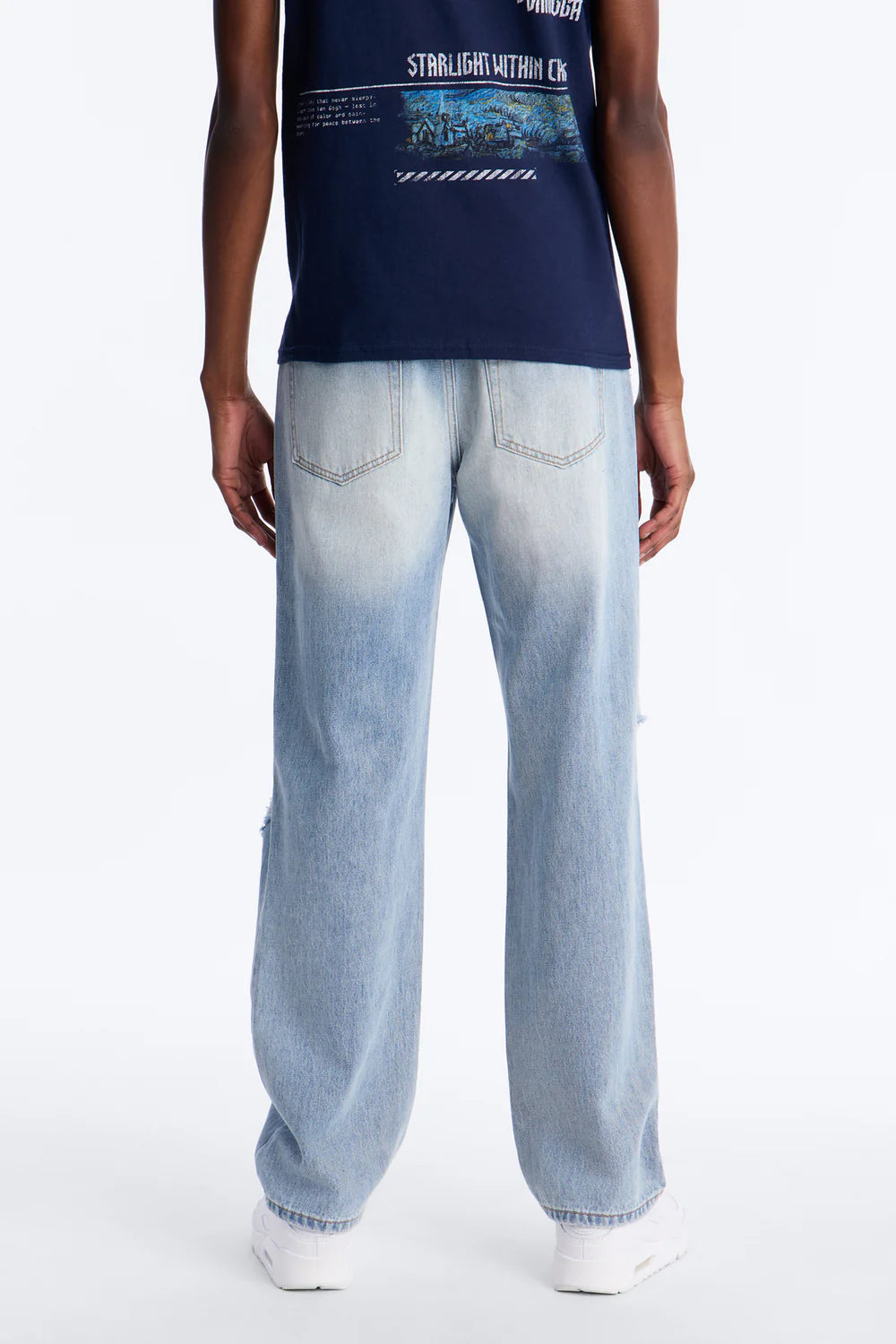Essential Destroyed Straight Rigid Jean - Light Blue Wash