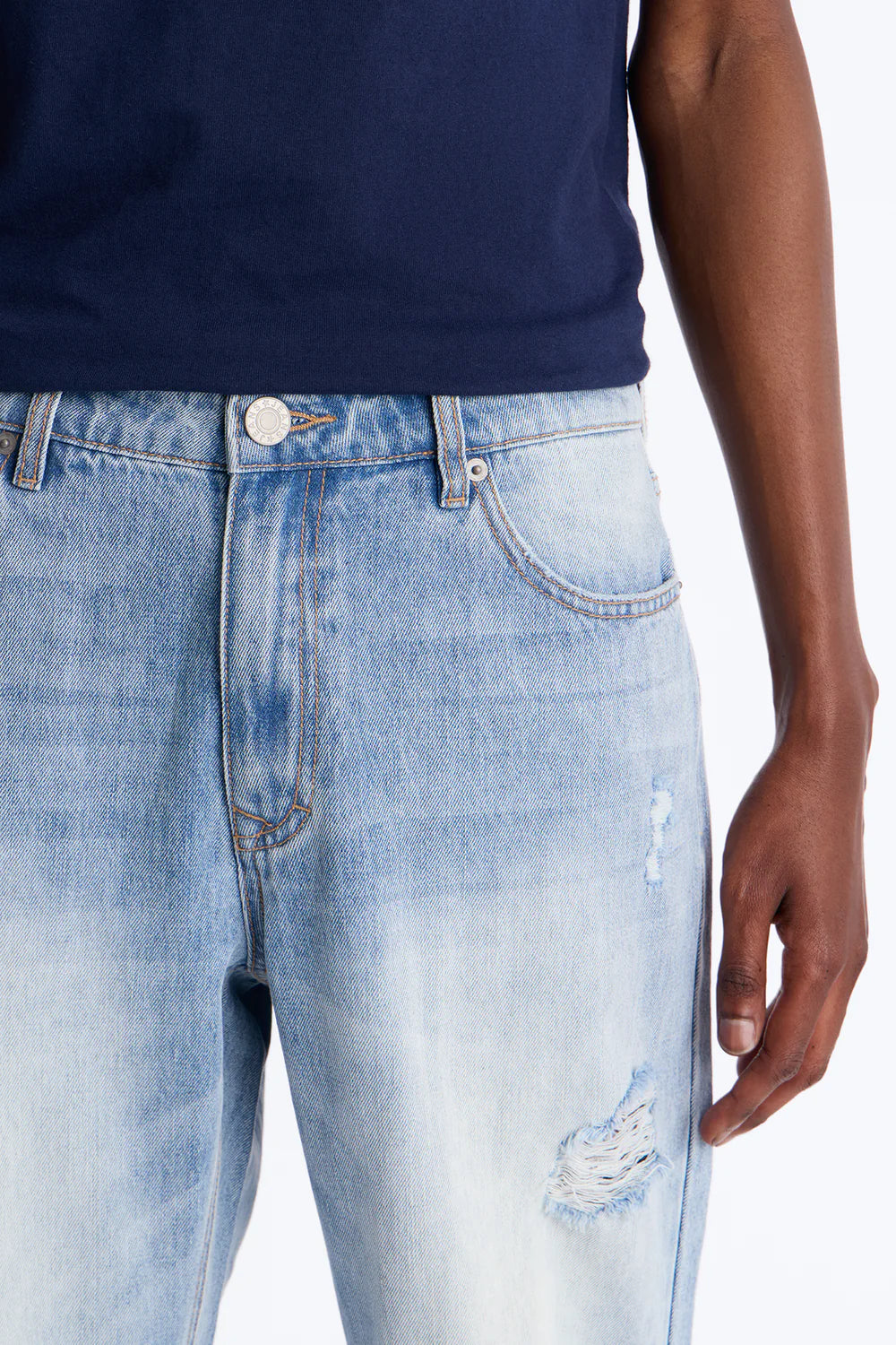 Essential Destroyed Straight Rigid Jean - Light Blue Wash
