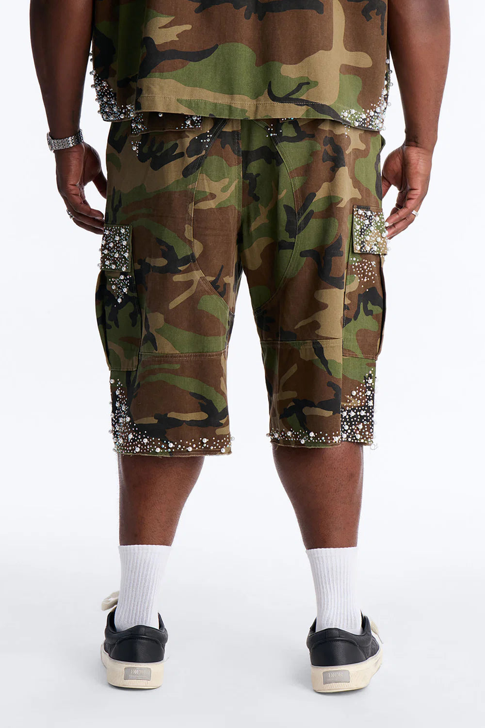 Baggy Pearl World Embellished Short - Camouflage