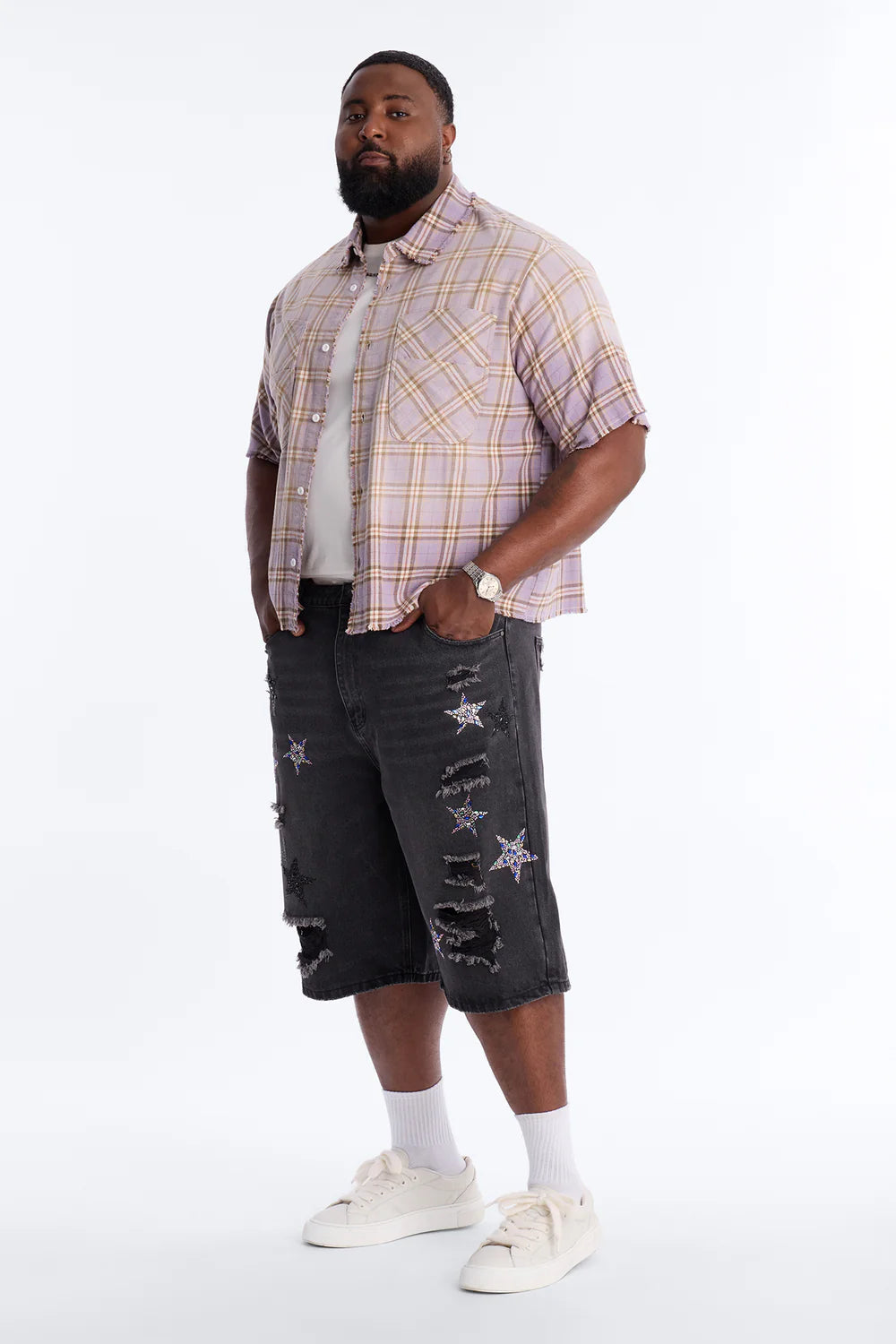 Cosmic Jeweled Baggy Denim Short - Black Wash