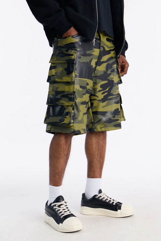 Faux Leather Camo Mirage Cargo Short - Camouflage