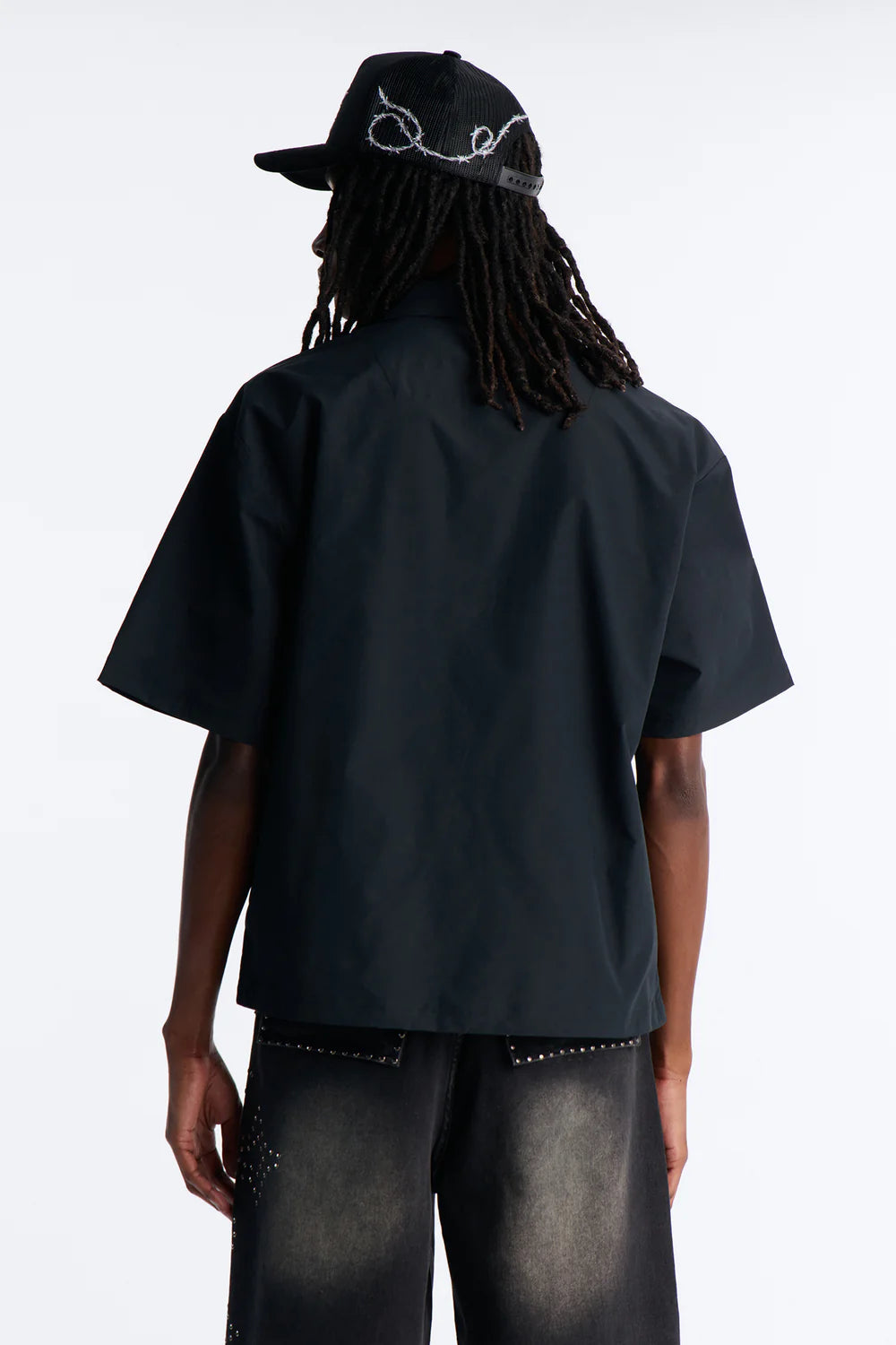 Skyline Views Short Sleeve Button Up Shirt - Black