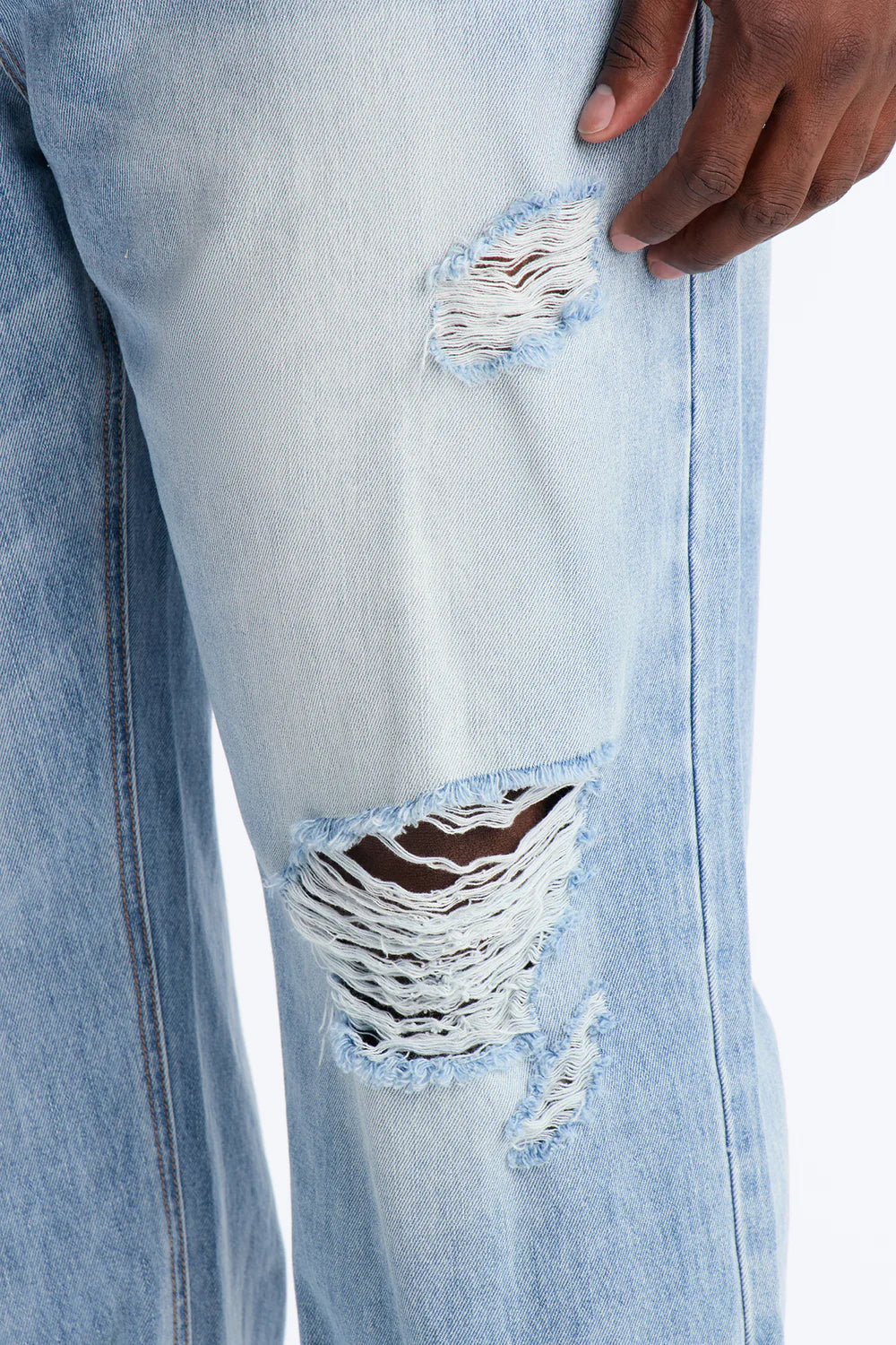 Essential Destroyed Straight Rigid Jean - Light Blue Wash